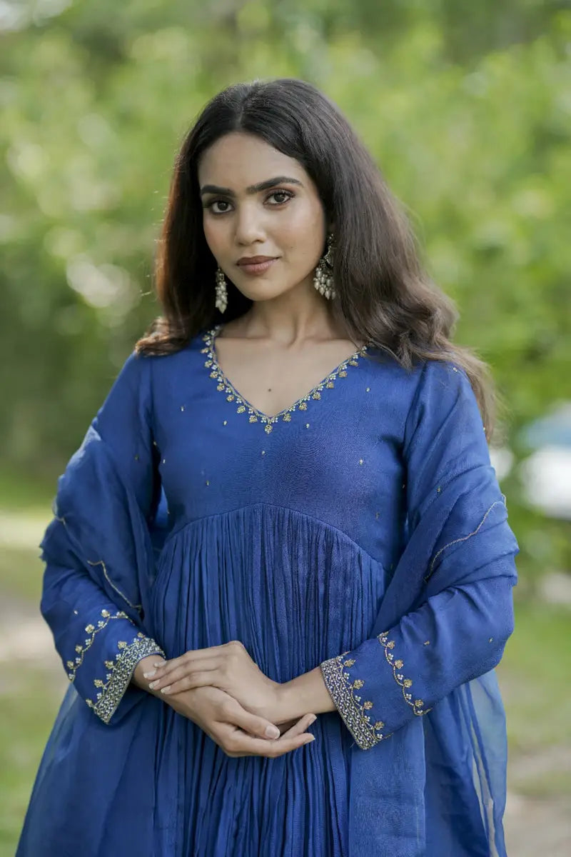 Handworked Pleated Kurta with Dupatta