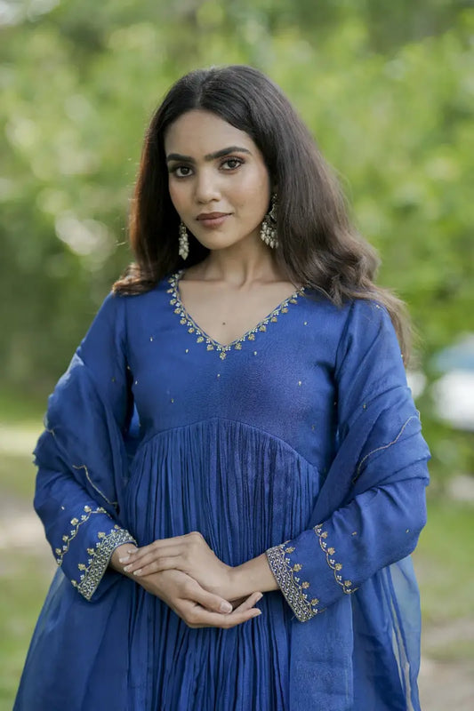 Handworked Pleated Kurta with Dupatta