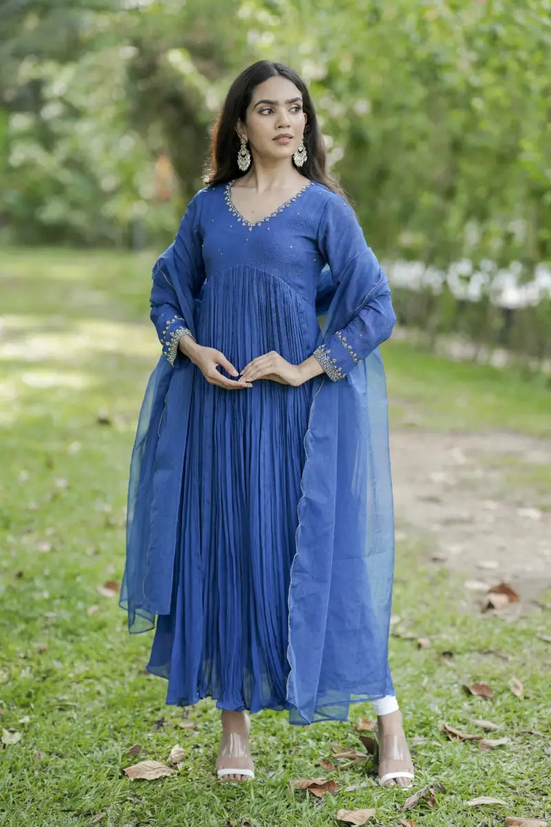 Handworked Pleated Kurta with Dupatta