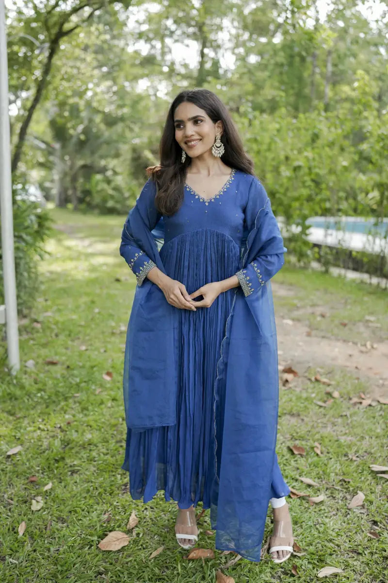 Handworked Pleated Kurta with Dupatta