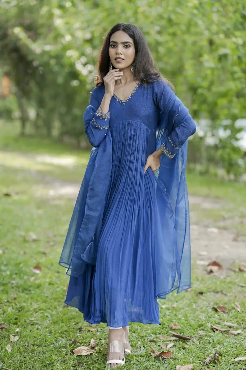 Handworked Pleated Kurta with Dupatta