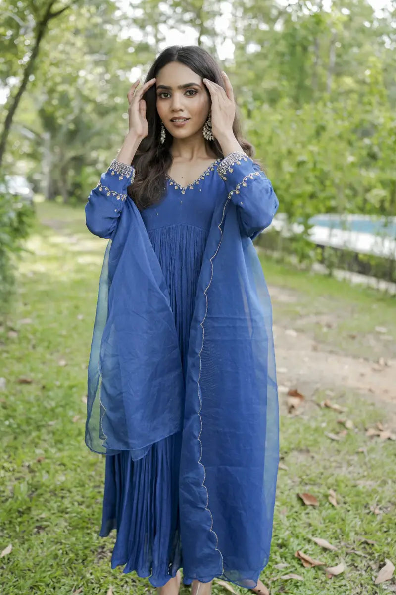 Handworked Pleated Kurta with Dupatta