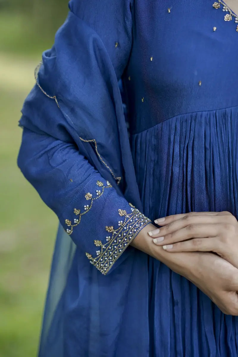 Handworked Pleated Kurta with Dupatta