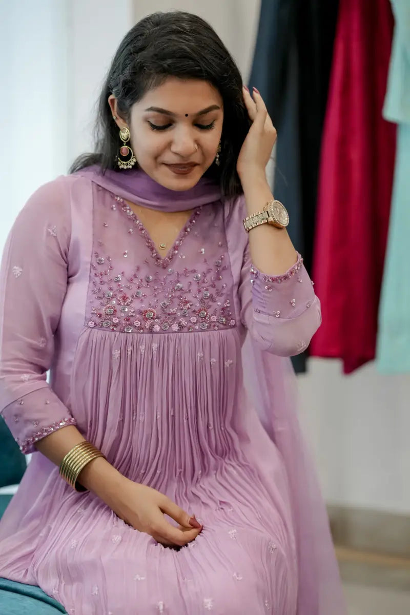 Handworked Pleated Kurta with Dupatta