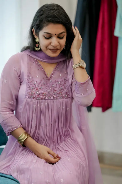 Handworked Pleated Kurta with Dupatta