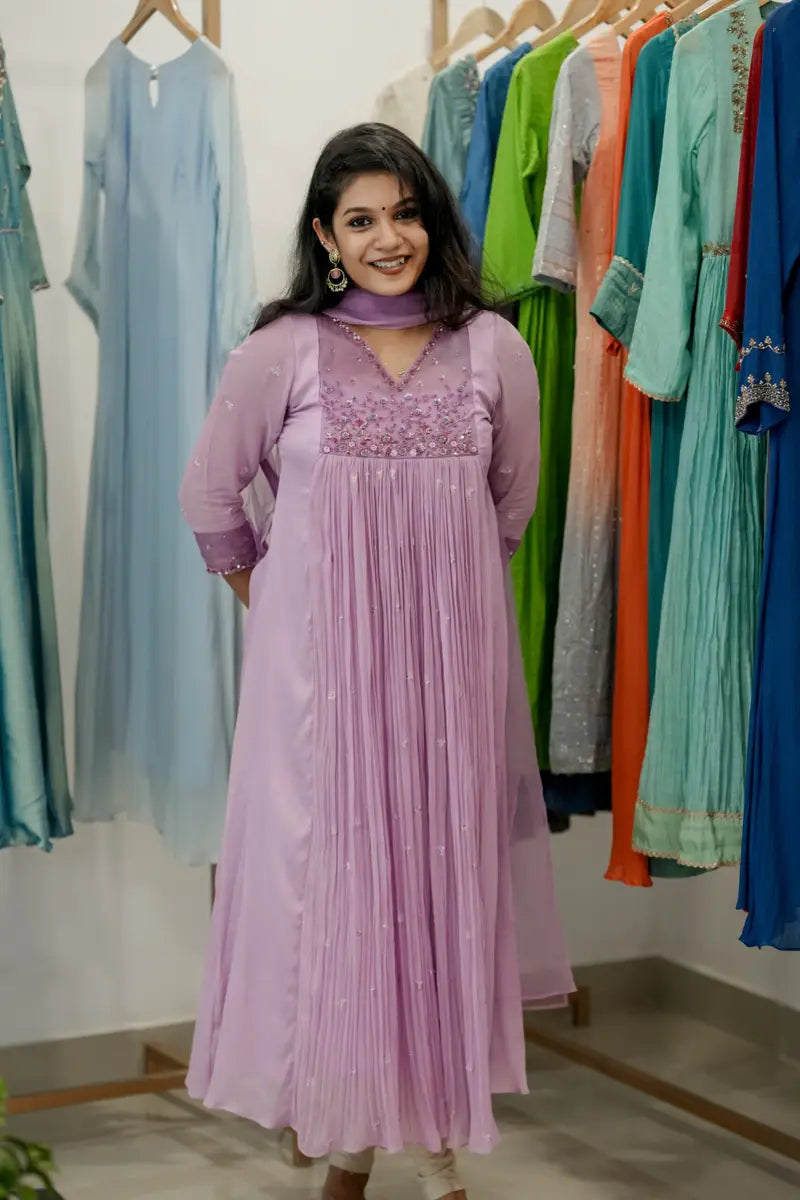 Handworked Pleated Kurta with Dupatta