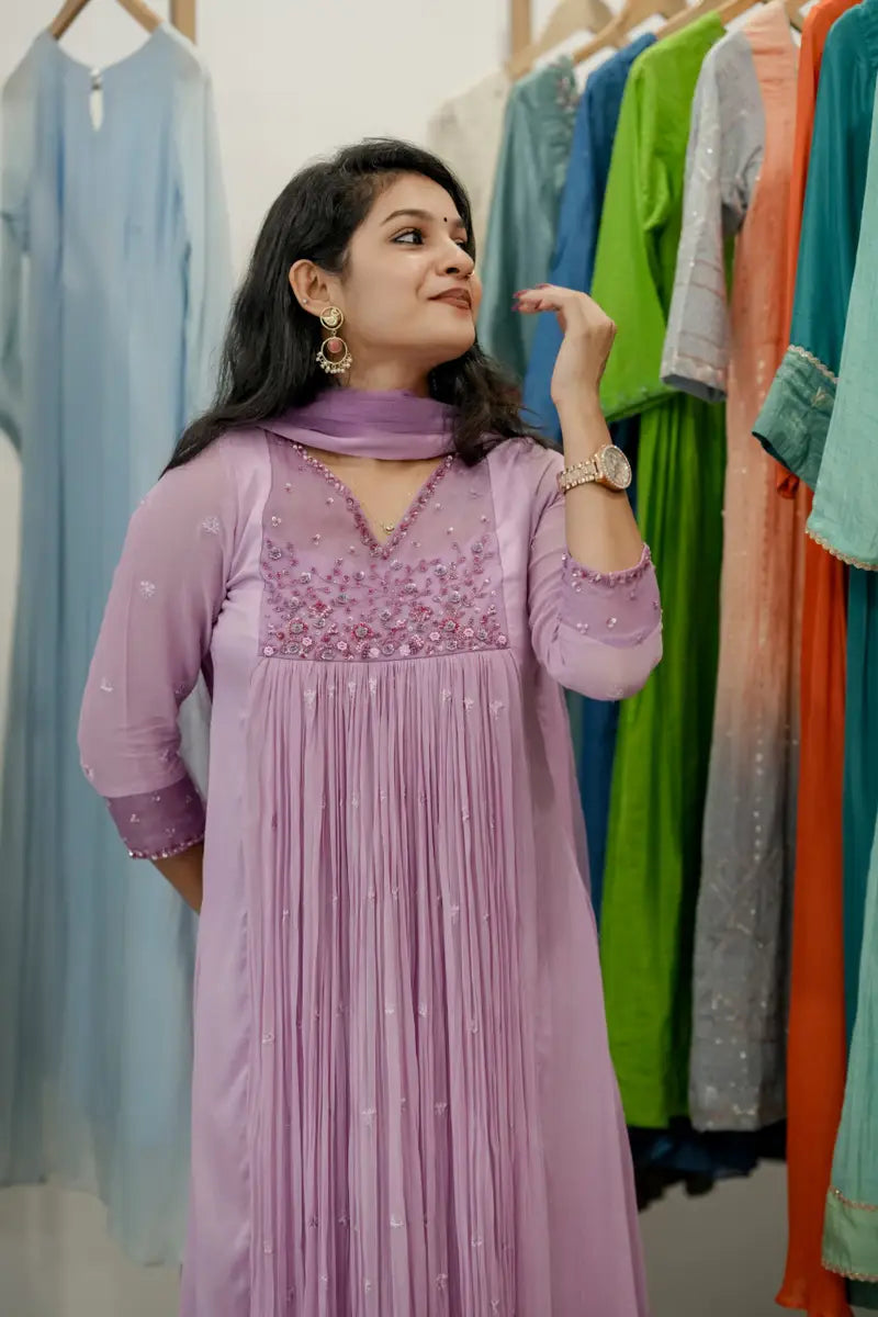 Handworked Pleated Kurta with Dupatta