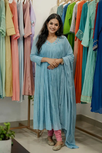 Handworked Pleated Kurta with Dupatta