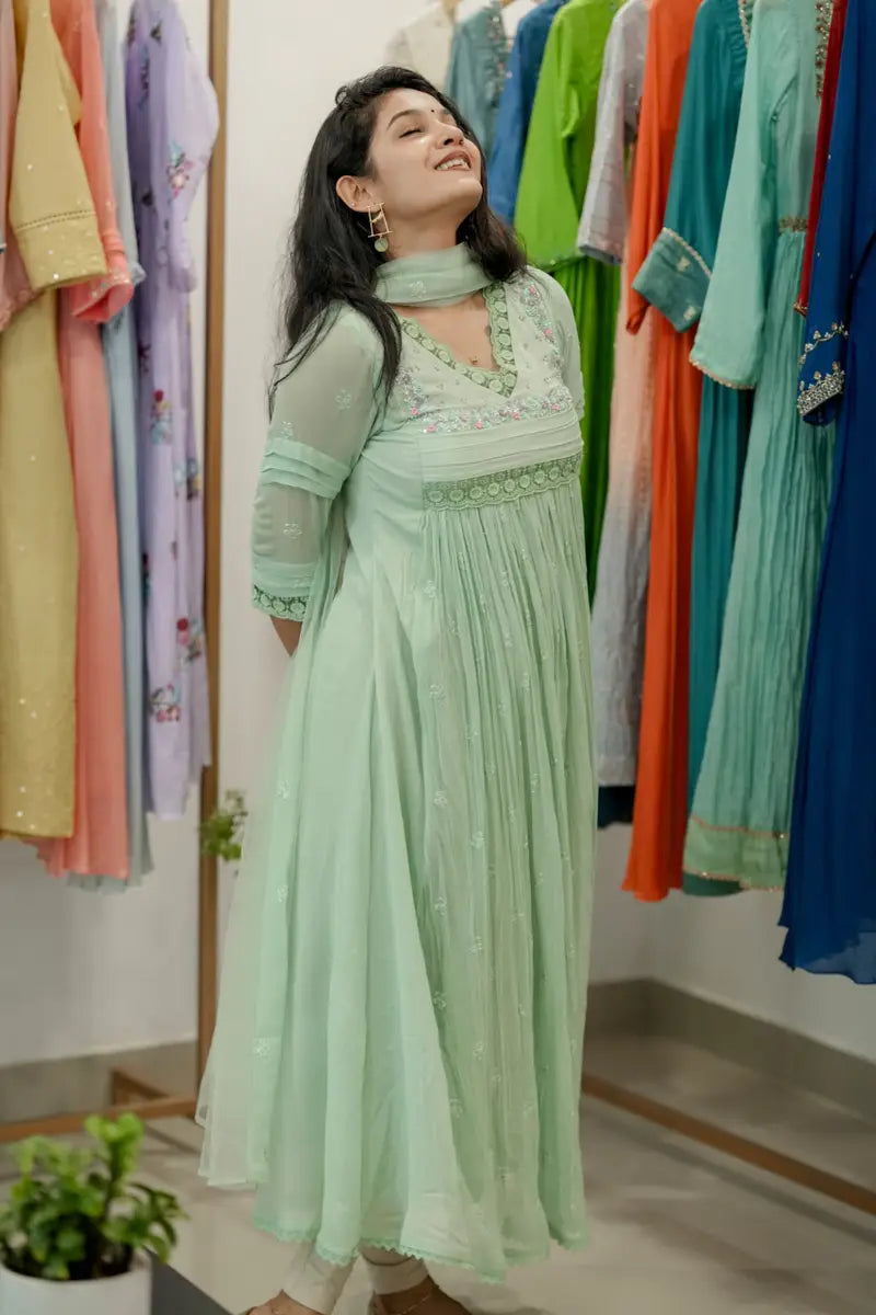Handworked Pleated Kurta with Dupatta