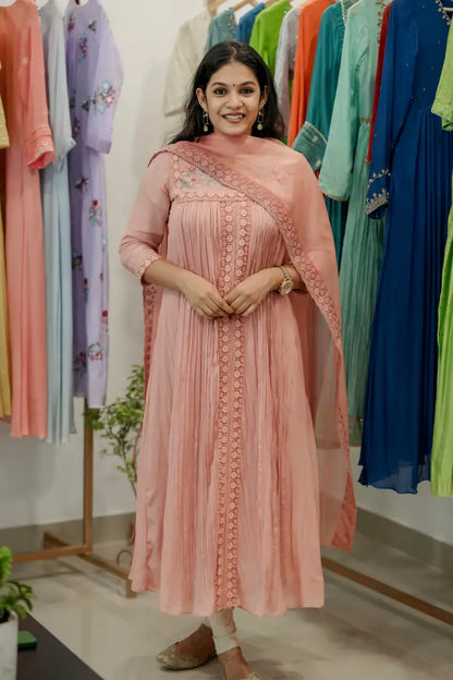Handworked Pleated Kurta with Dupatta