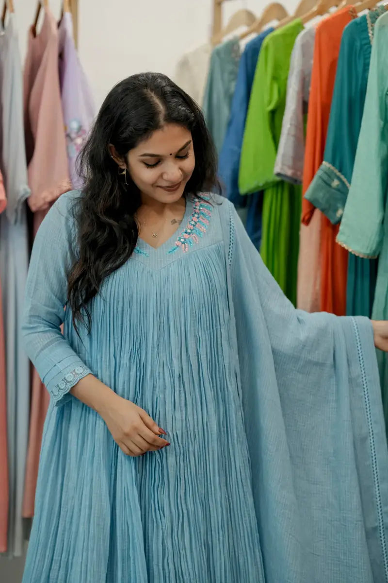 Handworked Pleated Kurta with Dupatta