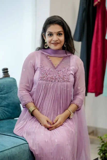 Handworked Pleated Kurta with Dupatta