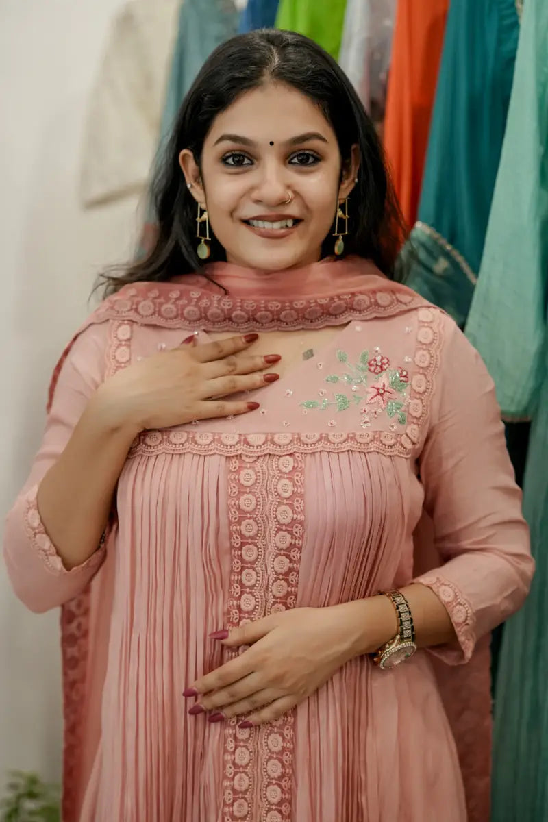 Handworked Pleated Kurta with Dupatta