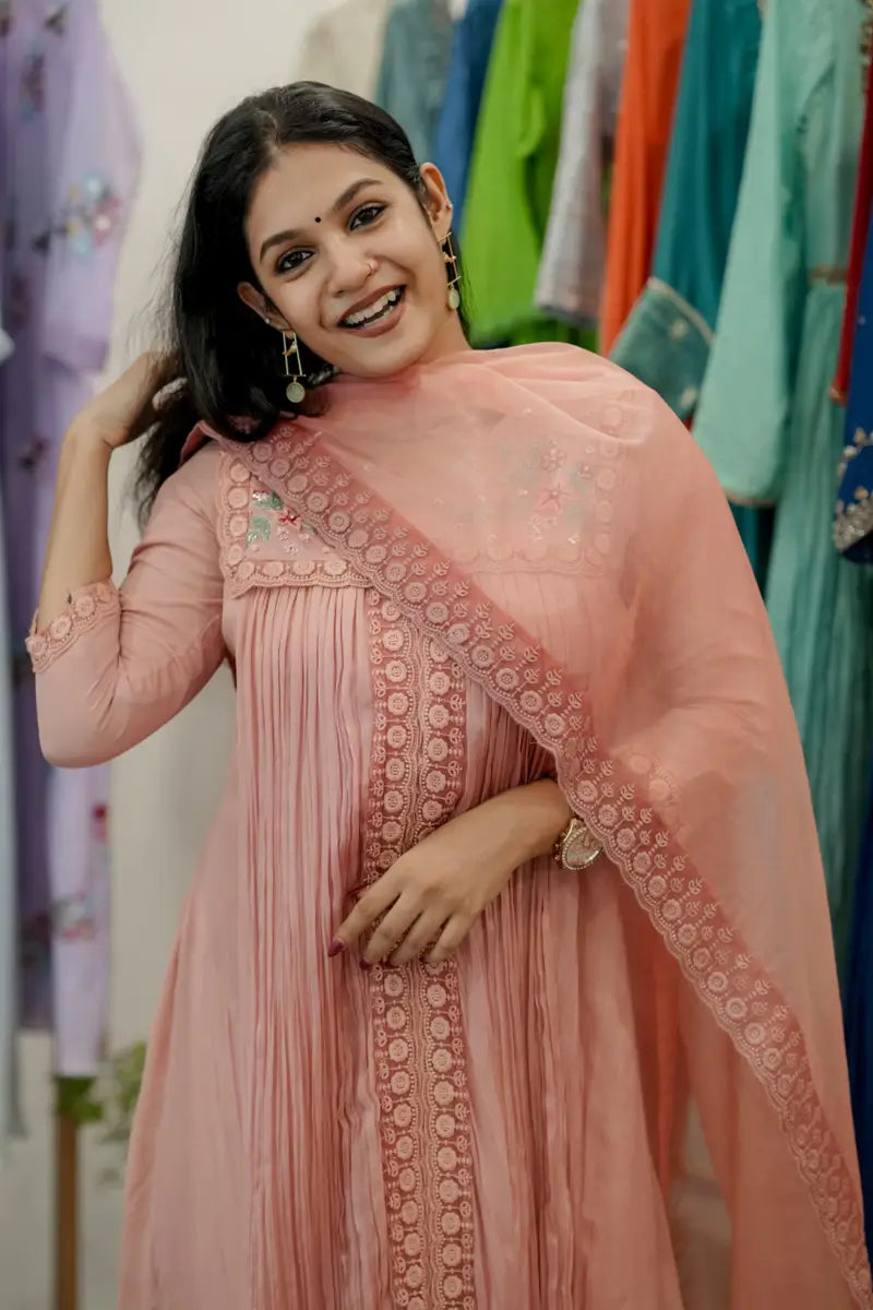 Handworked Pleated Kurta with Dupatta