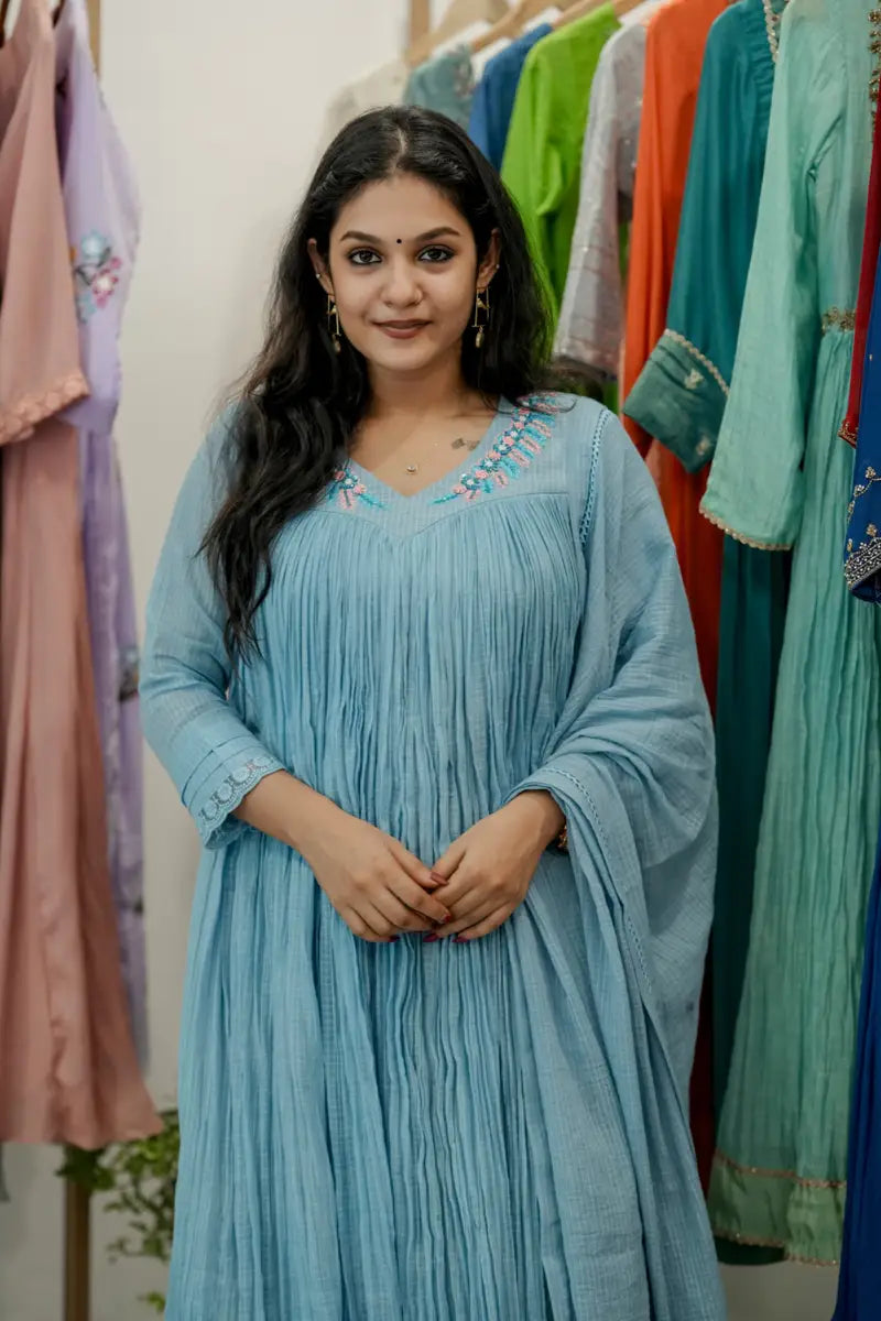Handworked Pleated Kurta with Dupatta