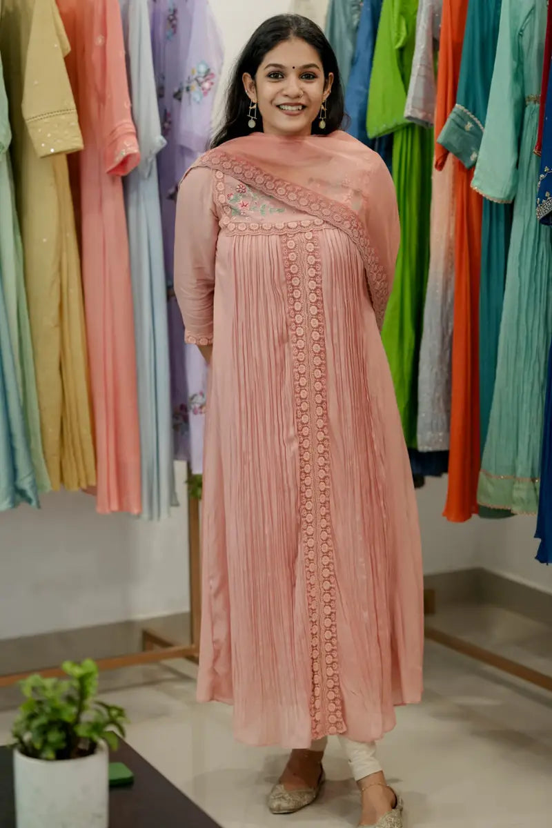 Handworked Pleated Kurta with Dupatta