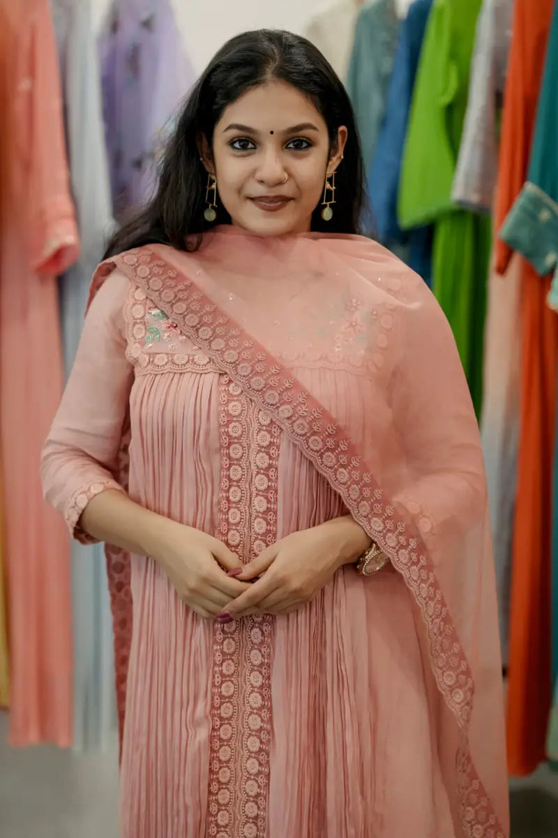 Handworked Pleated Kurta with Dupatta