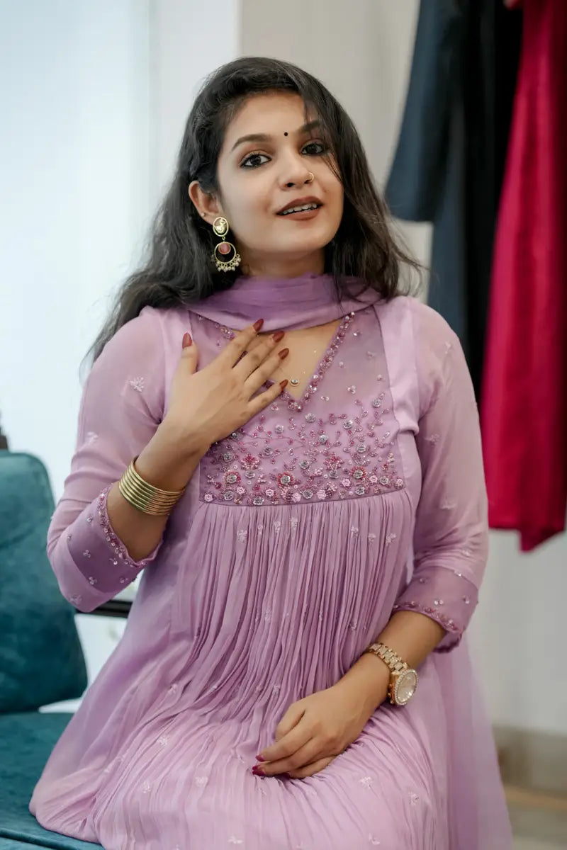 Handworked Pleated Kurta with Dupatta
