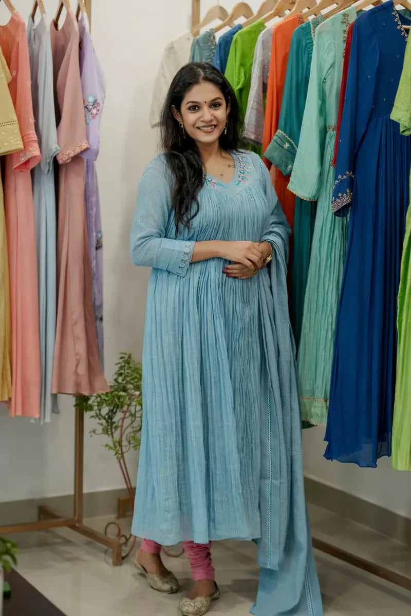 Handworked Pleated Kurta with Dupatta