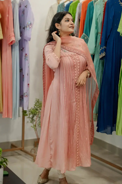Handworked Pleated Kurta with Dupatta