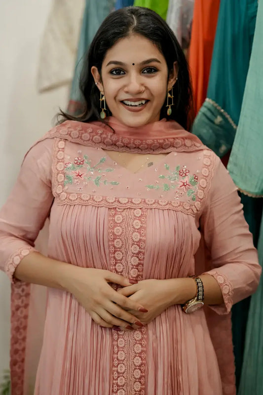 Handworked Pleated Kurta with Dupatta