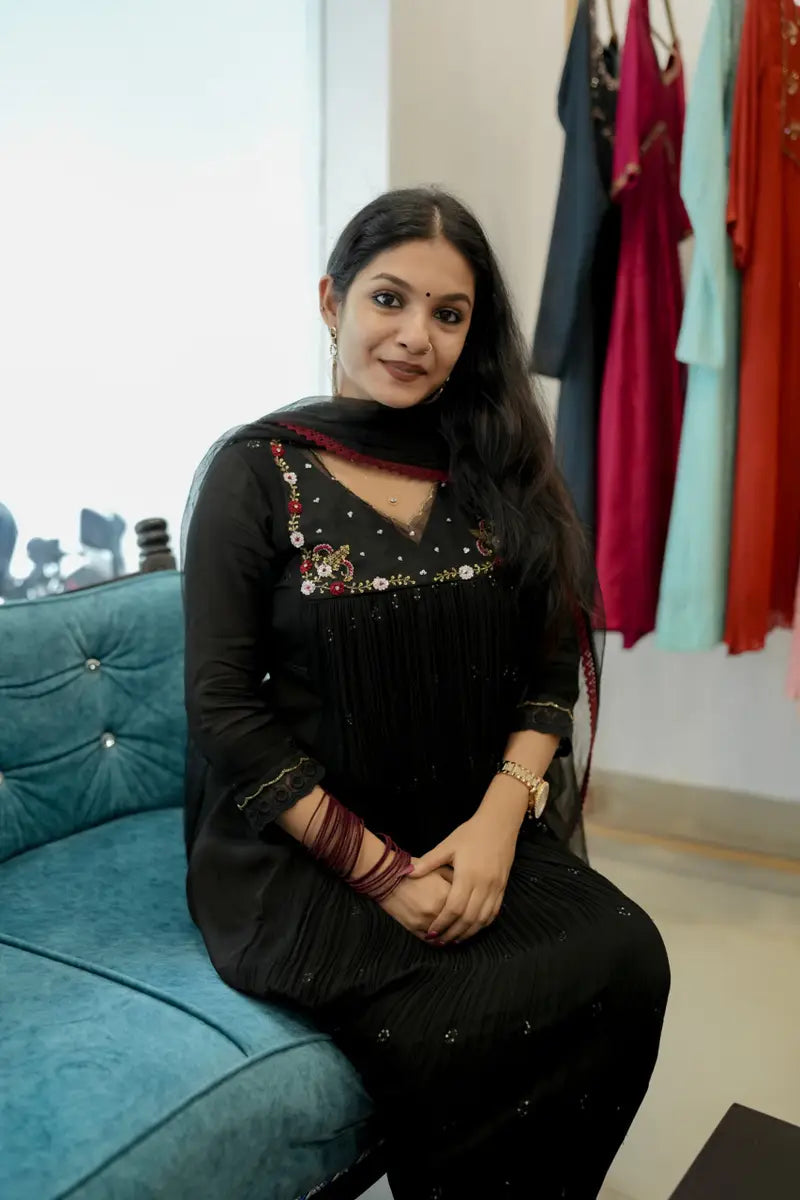 Handworked Pleated Kurta with Dupatta