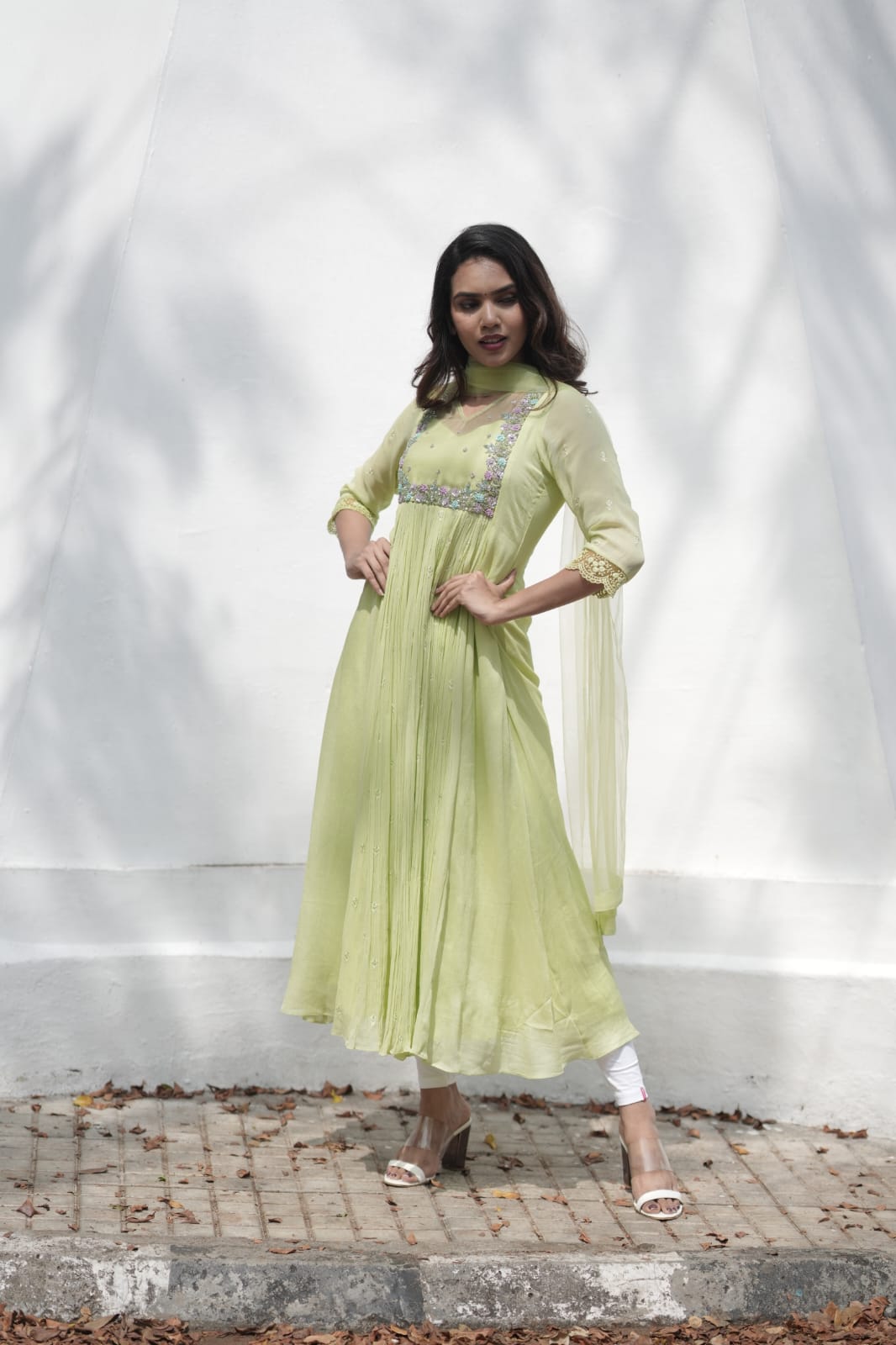 Handworked Pleated Kurta with Dupatta