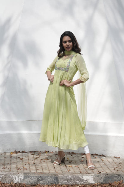 Handworked Pleated Kurta with Dupatta