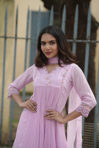 Handworked Pleated Kurta with Dupatta