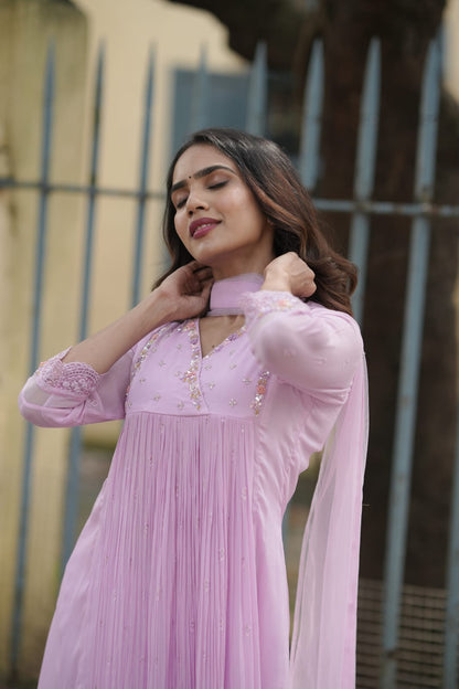 Handworked Pleated Kurta with Dupatta