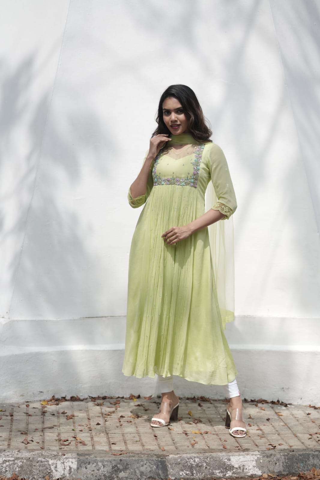 Handworked Pleated Kurta with Dupatta