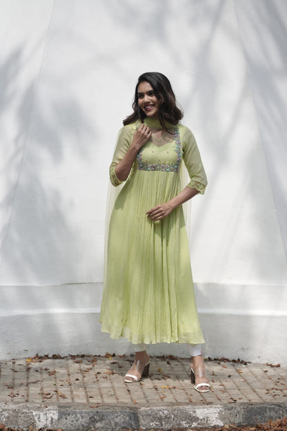 Handworked Pleated Kurta with Dupatta