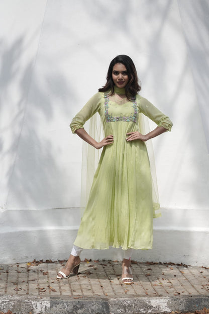 Handworked Pleated Kurta with Dupatta