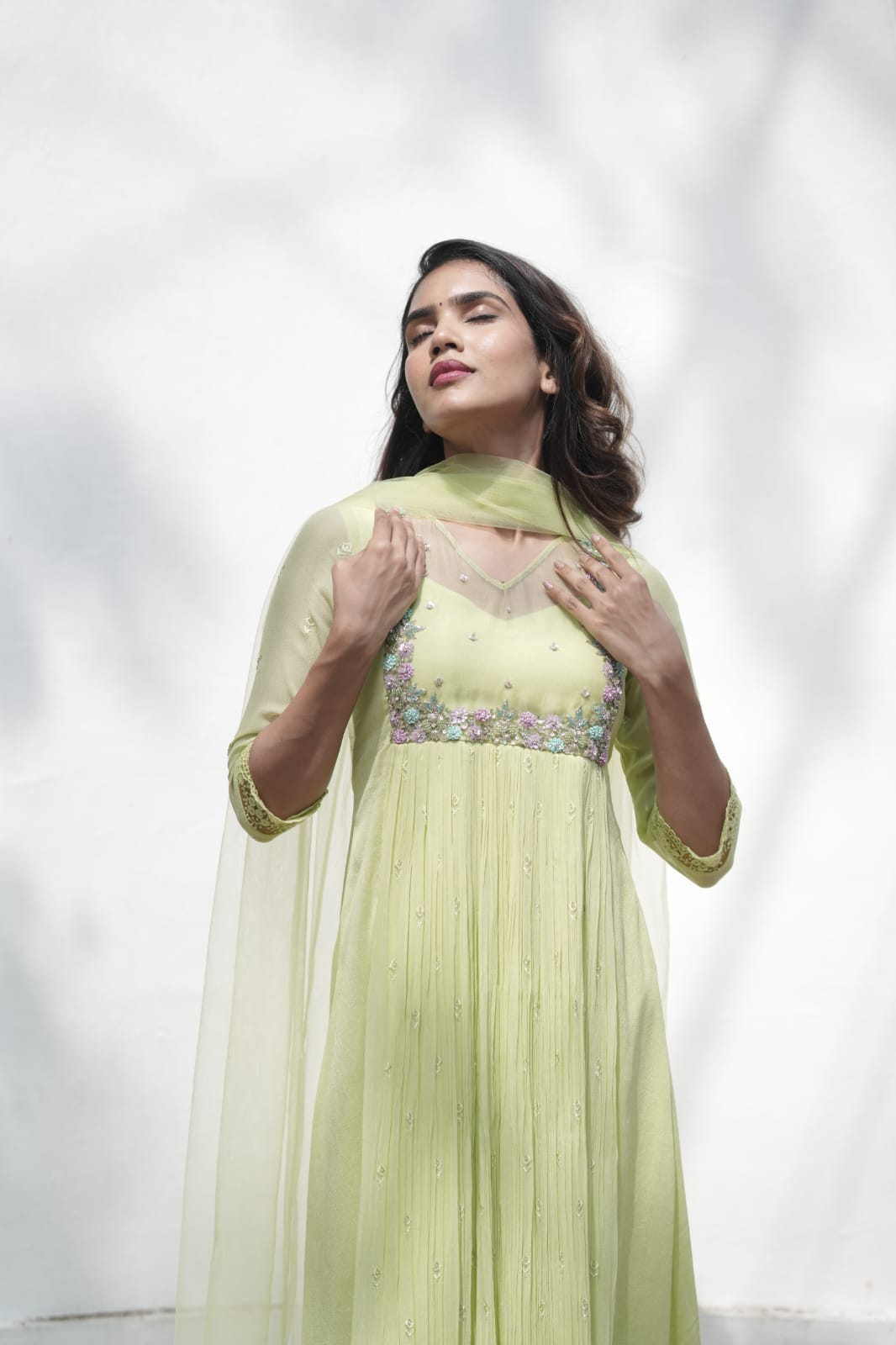Handworked Pleated Kurta with Dupatta