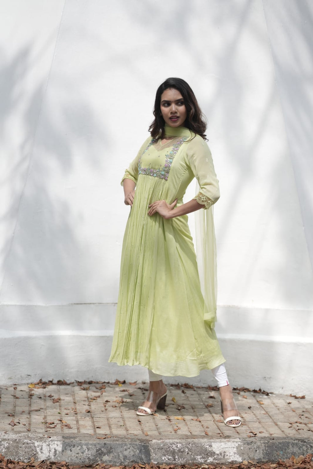 Handworked Pleated Kurta with Dupatta