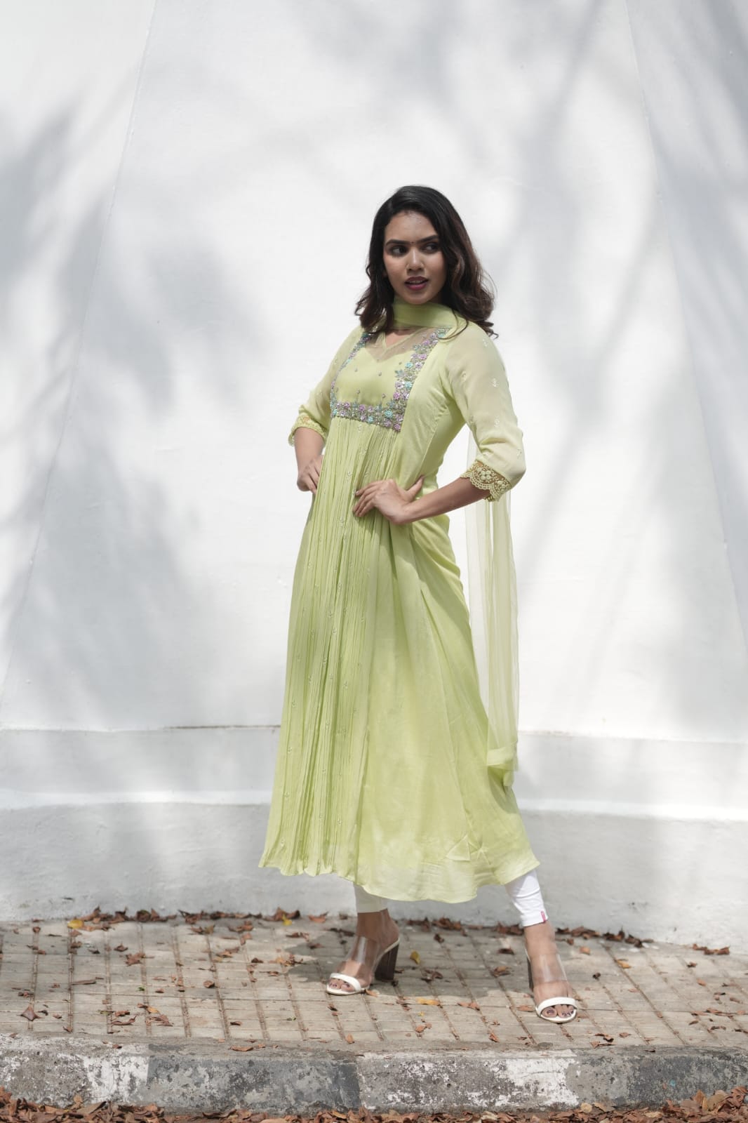 Handworked Pleated Kurta with Dupatta