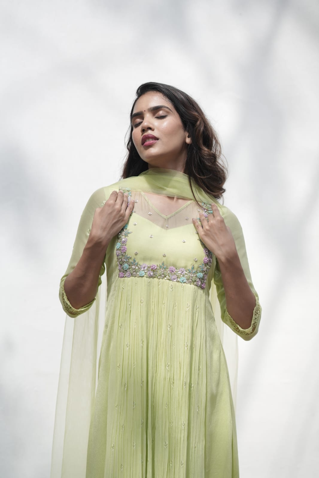 Handworked Pleated Kurta with Dupatta
