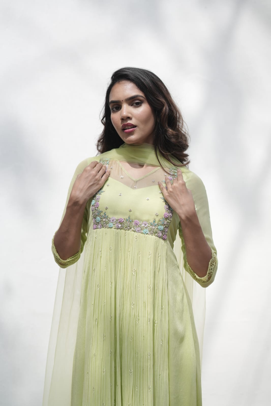 Handworked Pleated Kurta with Dupatta