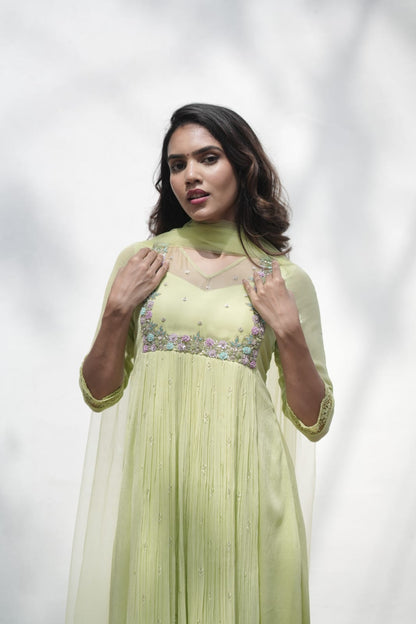 Handworked Pleated Kurta with Dupatta