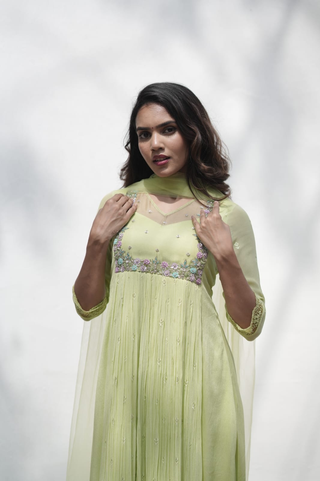 Handworked Pleated Kurta with Dupatta