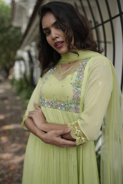 Handworked Pleated Kurta with Dupatta