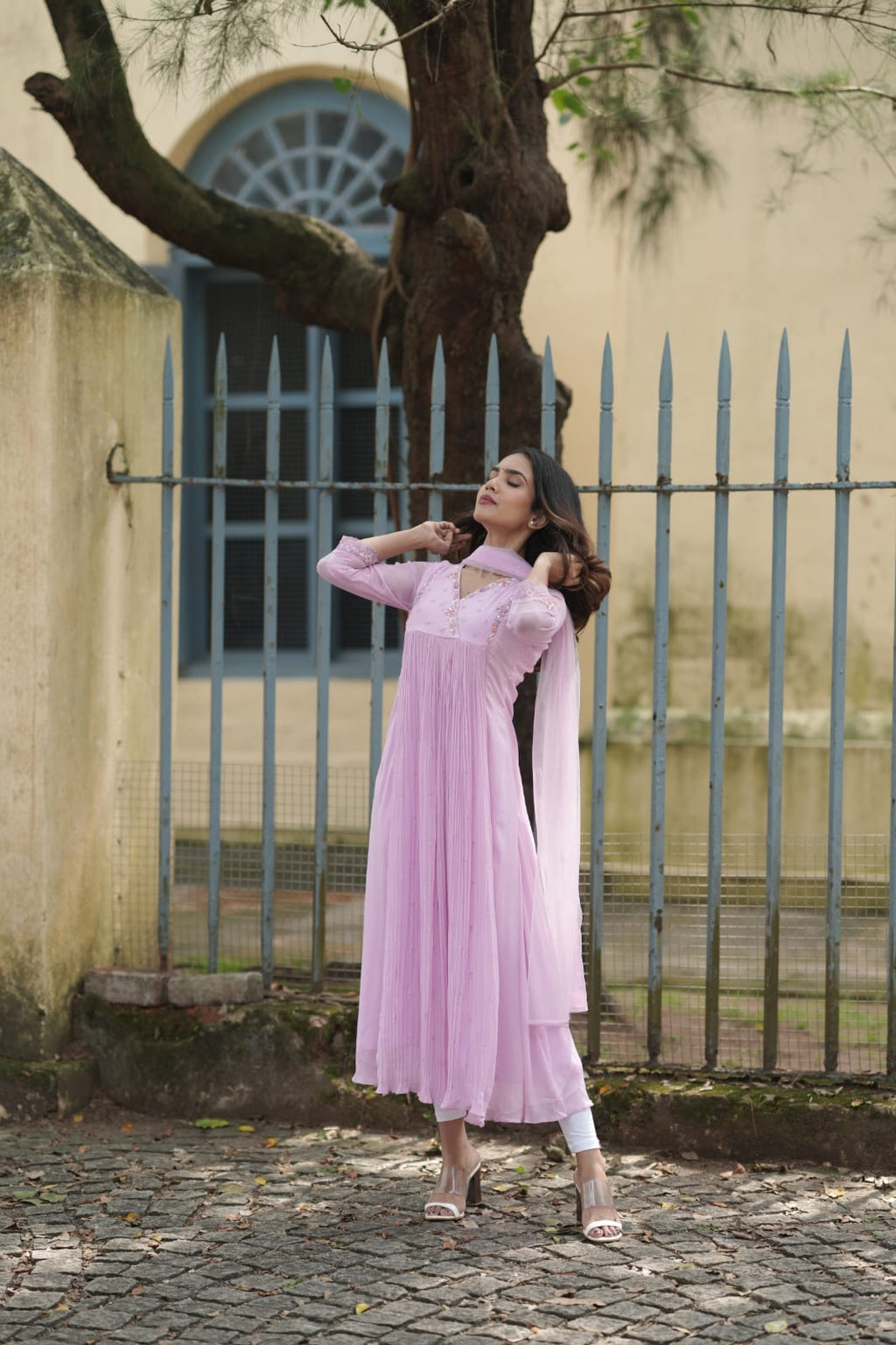 Handworked Pleated Kurta with Dupatta
