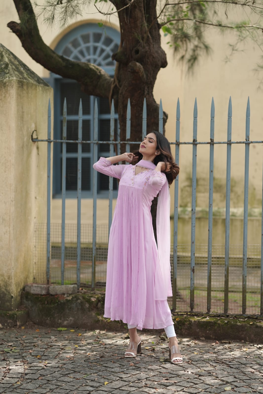 Handworked Pleated Kurta with Dupatta