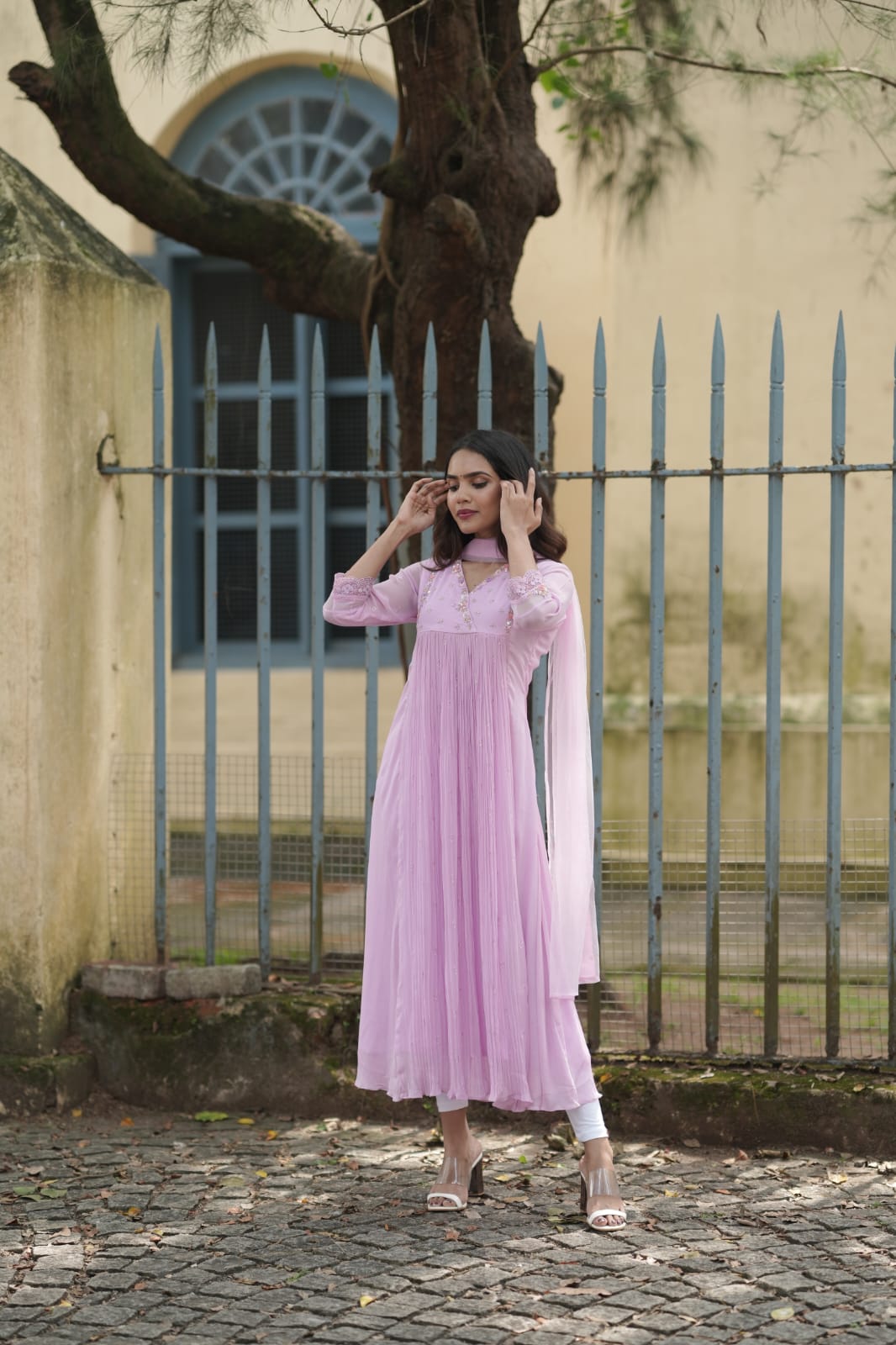 Handworked Pleated Kurta with Dupatta