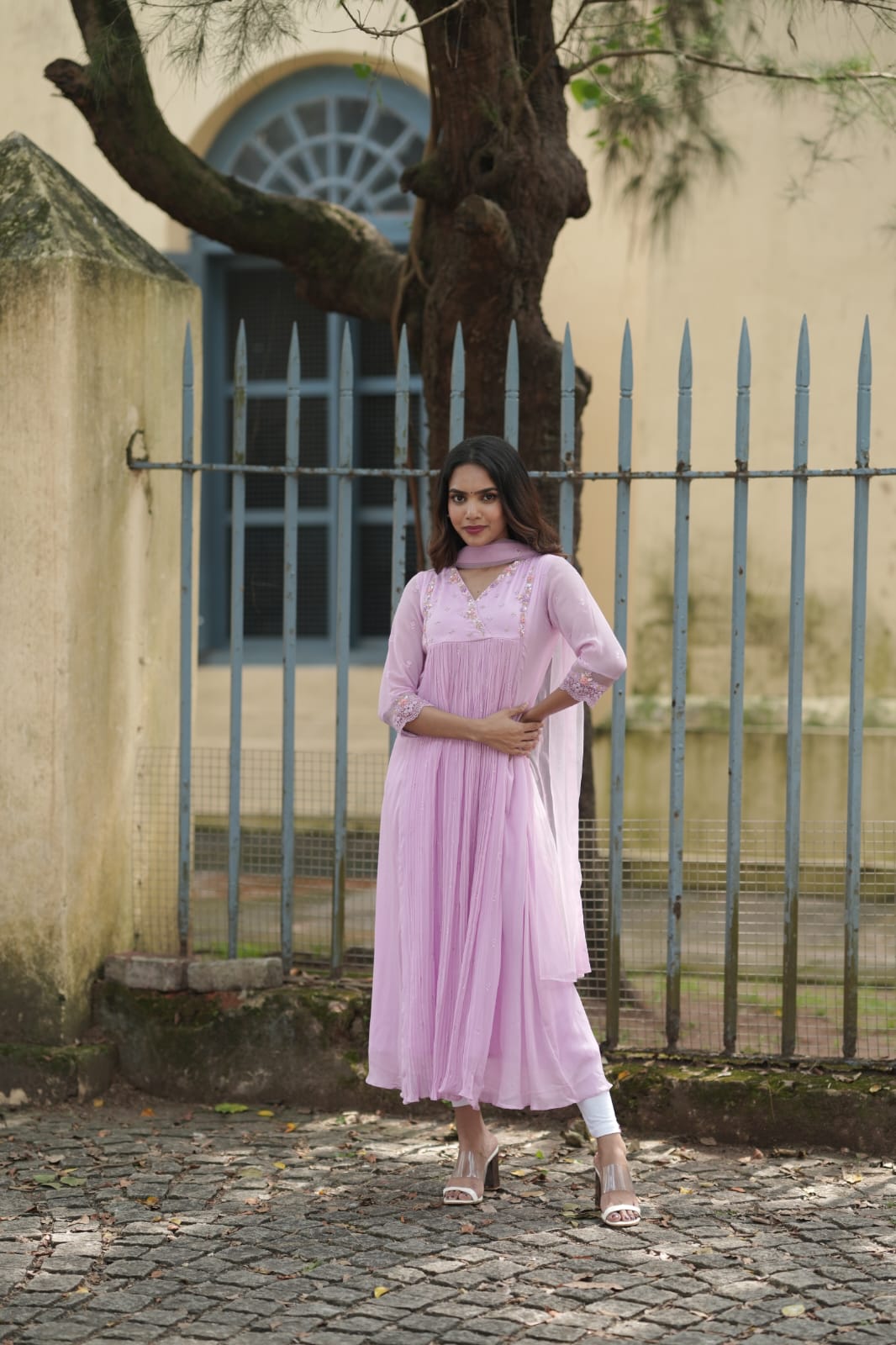 Handworked Pleated Kurta with Dupatta