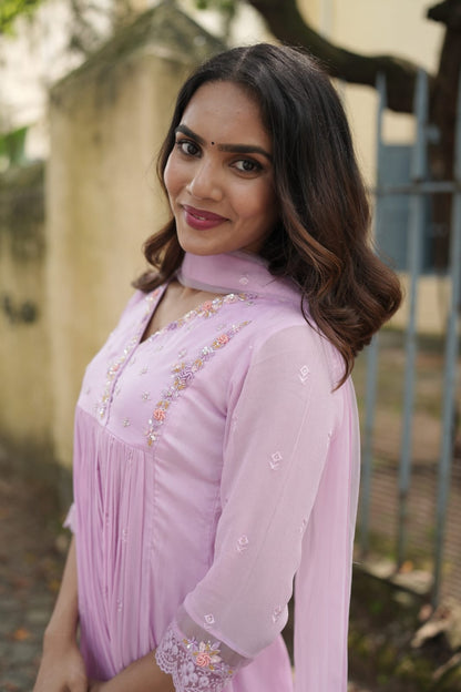 Handworked Pleated Kurta with Dupatta