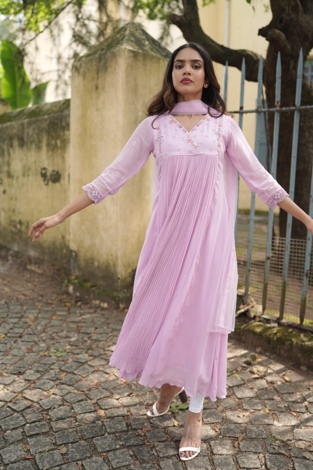 Handworked Pleated Kurta with Dupatta