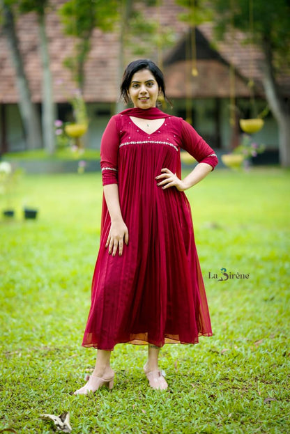 Handworked Pleated Kurta with Dupatta