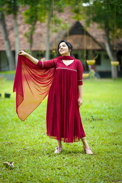 Handworked Pleated Kurta with Dupatta