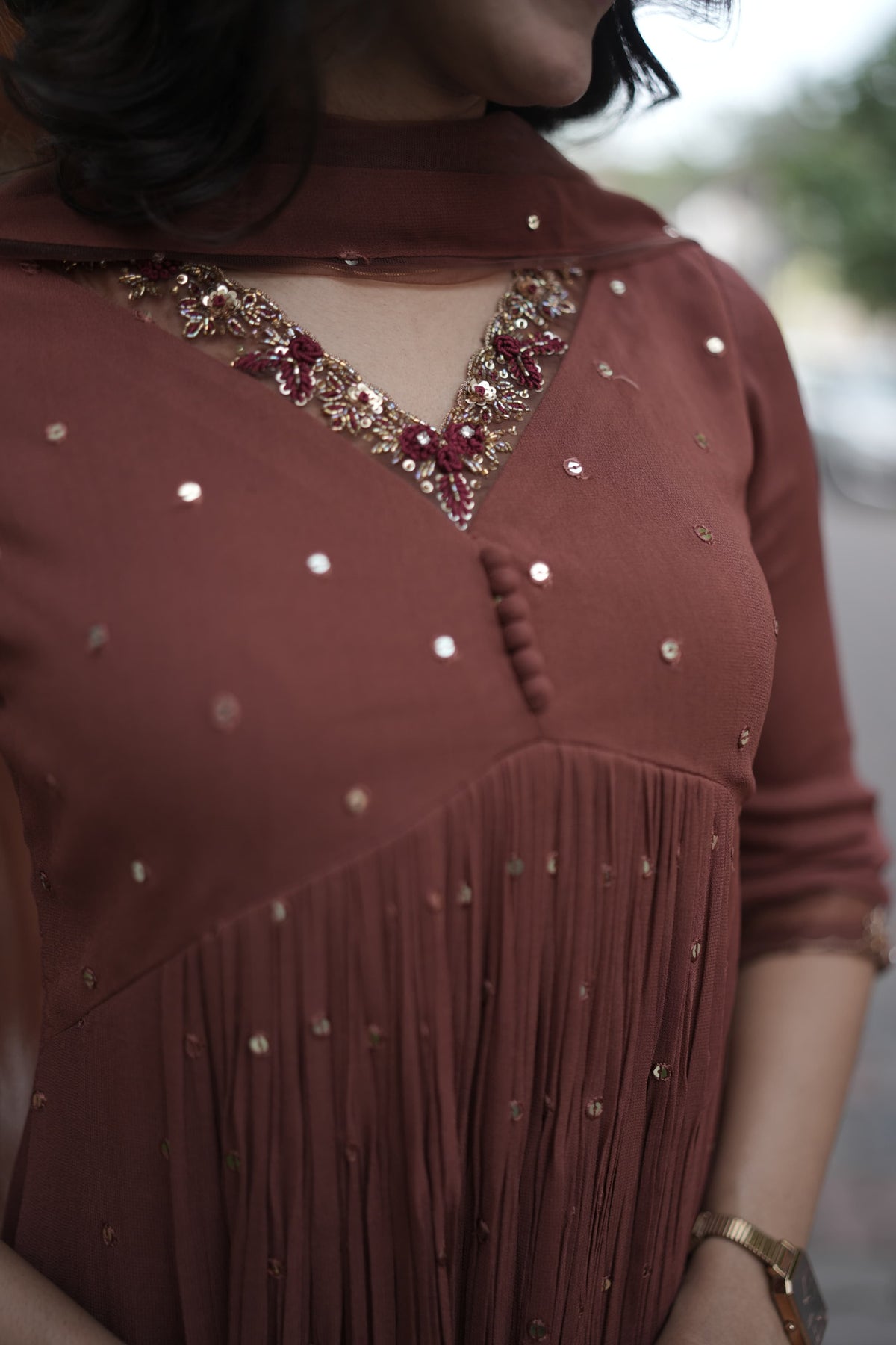 Handworked Pleated Kurta with Dupatta